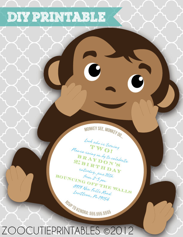 Creative DIY Printable Monkey Invitation Card