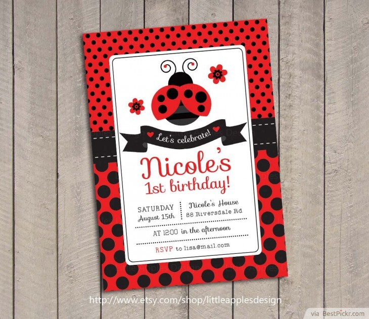 Printable Ladybug 1st Birthday Invitation